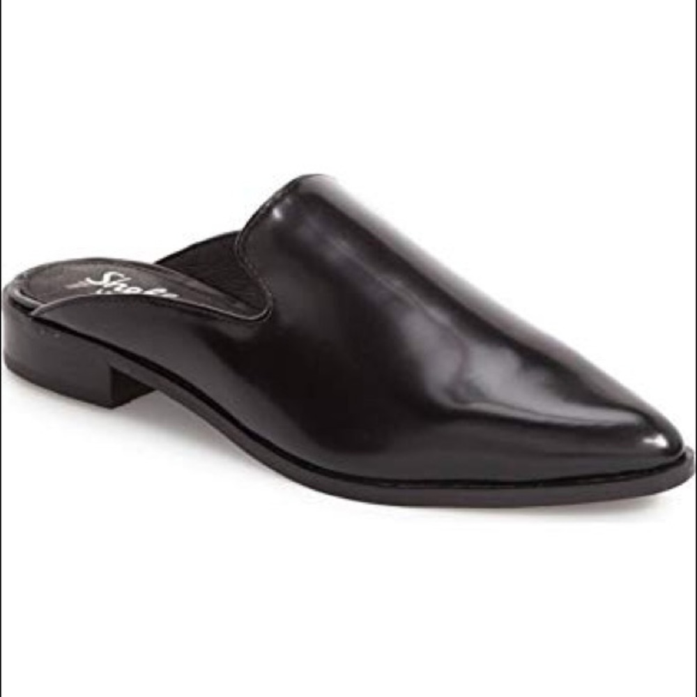 New! Shelly’s London black patent Cantara mules